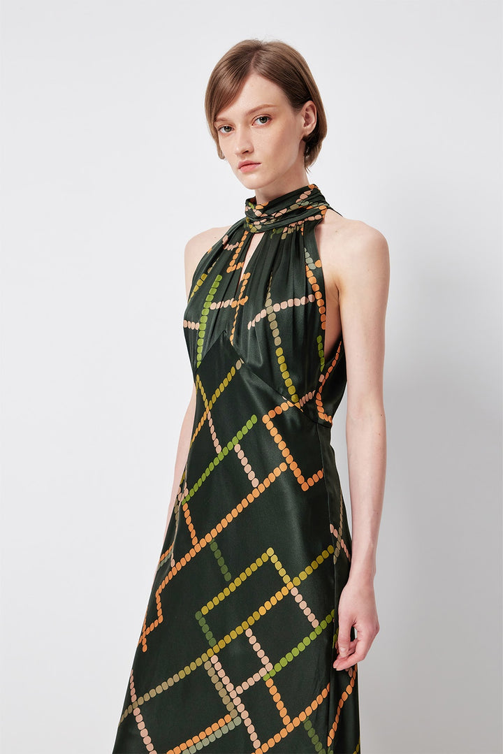 MARYLING Deep Emerald Stellar Grid Elegant Maxi Dresses