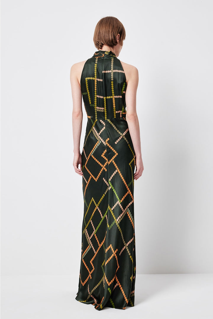 MARYLING Deep Emerald Stellar Grid Elegant Maxi Dresses