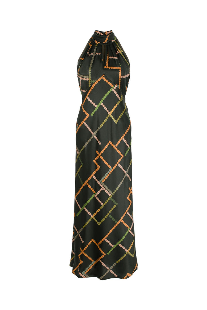 MARYLING Deep Emerald Stellar Grid Elegant Maxi Dresses