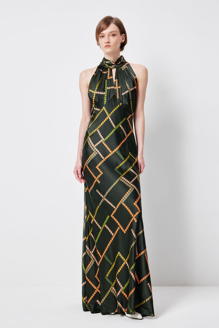 MARYLING Deep Emerald Stellar Grid Elegant Maxi Dresses