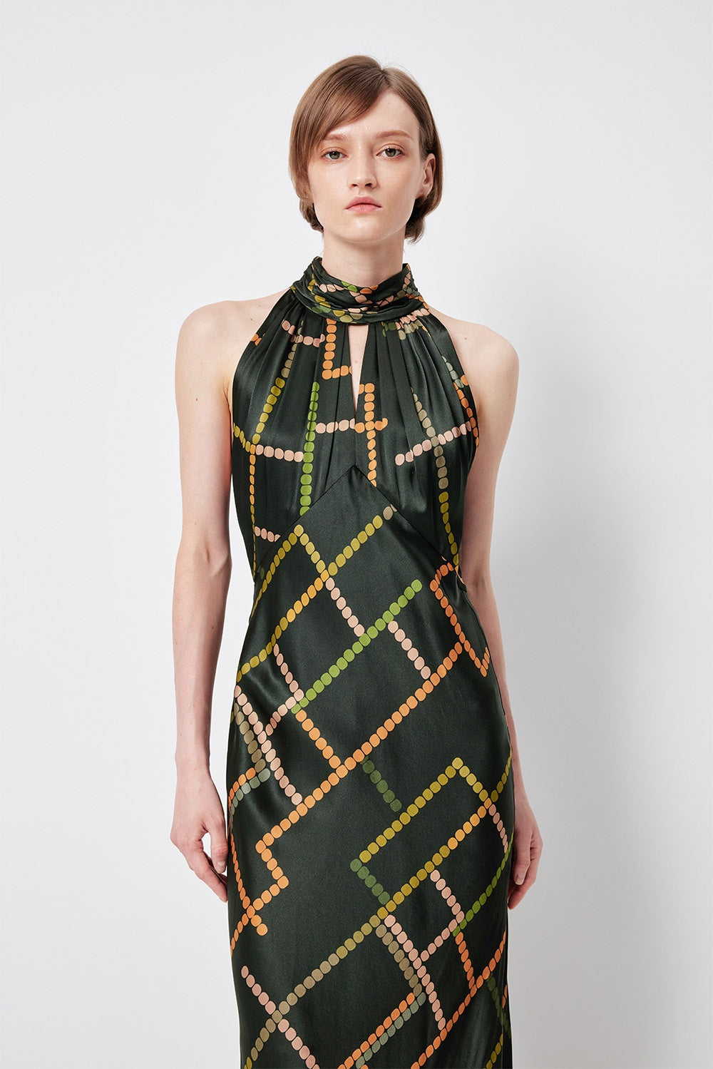 MARYLING Deep Emerald Stellar Grid Elegant Maxi Dresses
