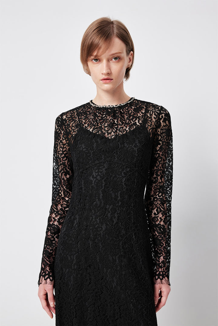 MARYLING Enchanted Evening Lace Long-Sleeve Elegant Gown Dresses