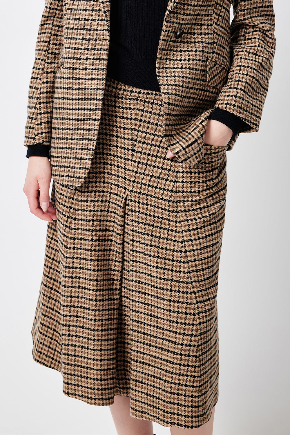 MARYLING Caramel Glen Plaid Timeless Elegance Tailored A-Line Midi Skirts