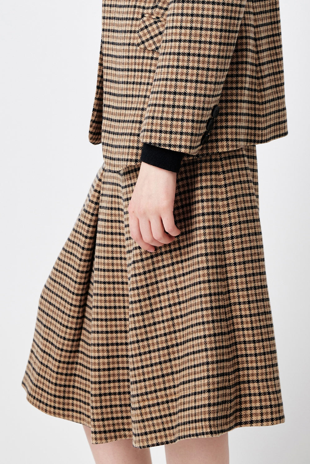 MARYLING Caramel Glen Plaid Timeless Elegance Tailored A-Line Midi Skirts