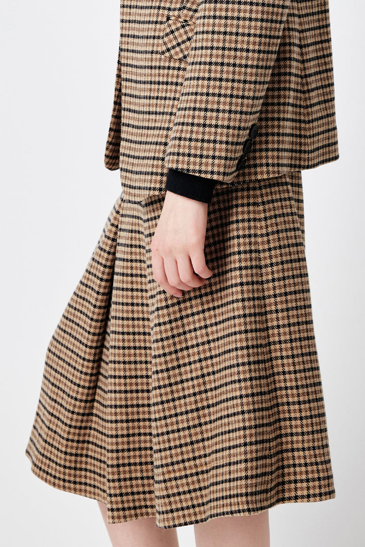 MARYLING Caramel Glen Plaid Timeless Elegance Tailored A-Line Midi Skirts