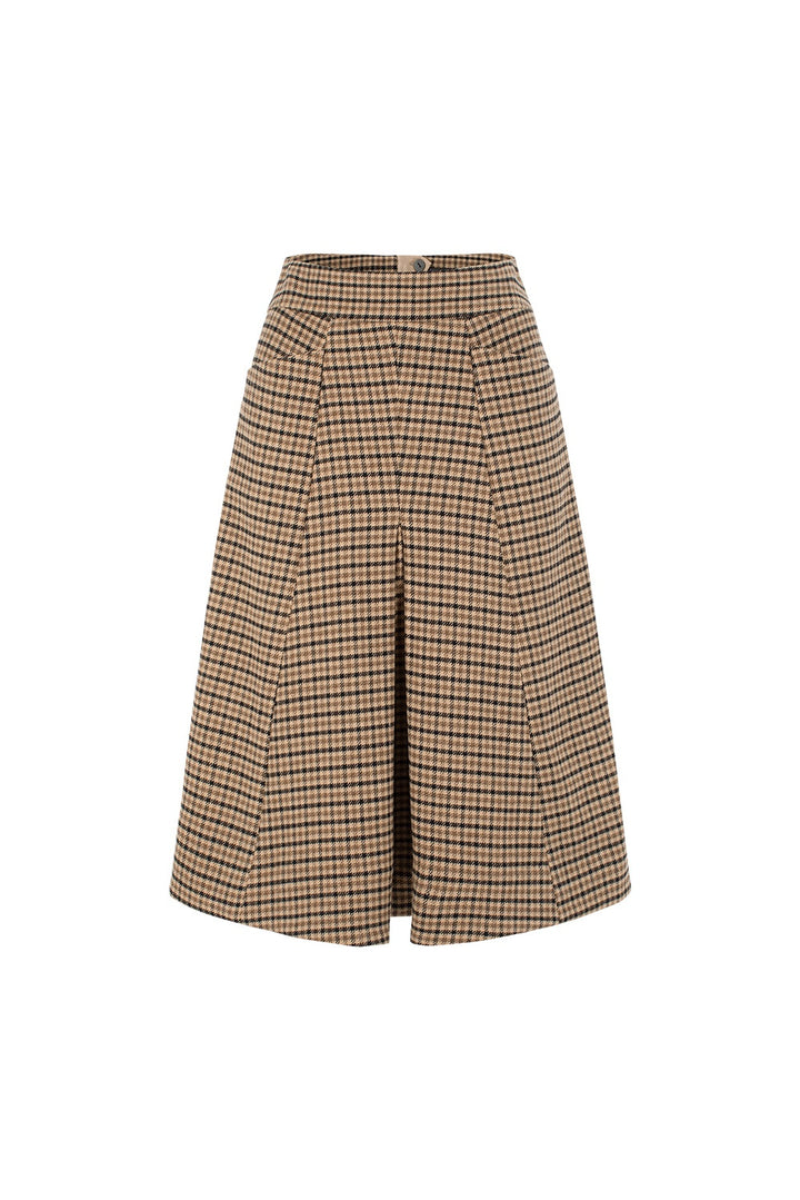 MARYLING Caramel Glen Plaid Timeless Elegance Tailored A-Line Midi Skirts