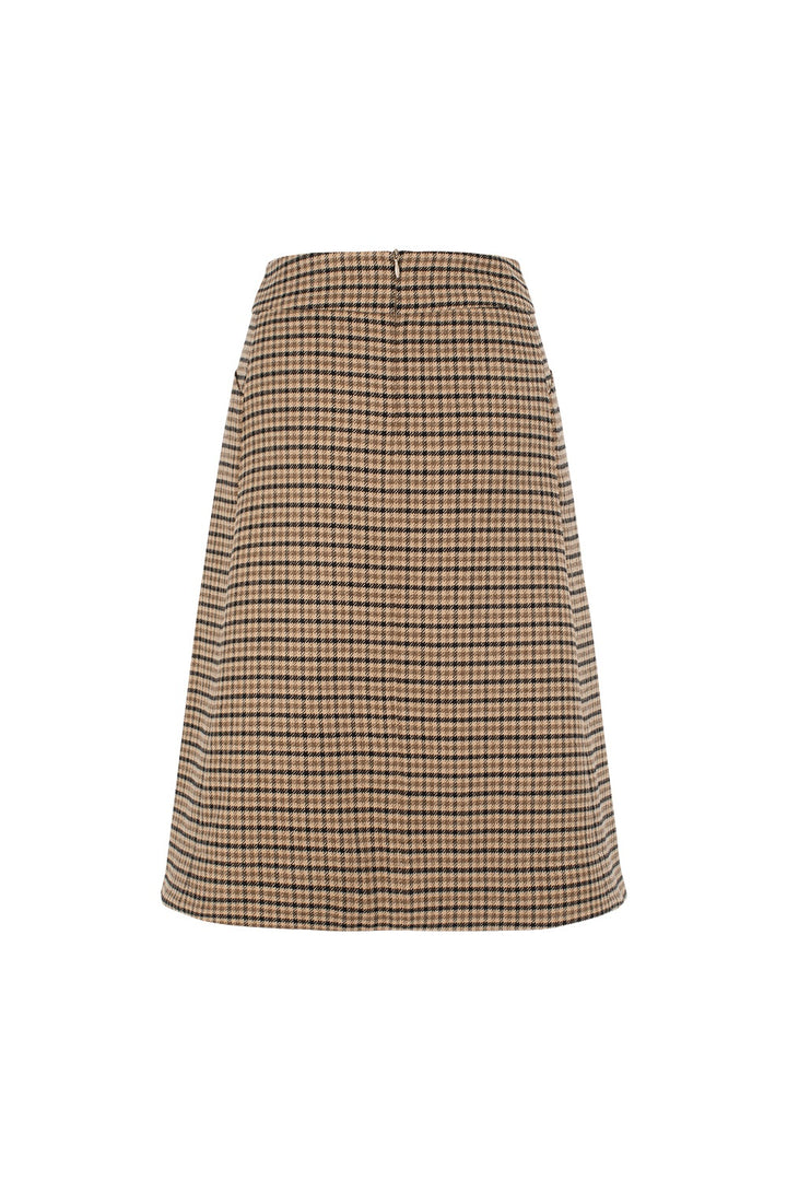 MARYLING Caramel Glen Plaid Timeless Elegance Tailored A-Line Midi Skirts