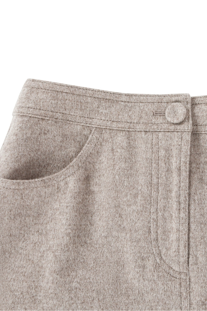 MARYLING Oatmeal Timeless Elegance Sculpted High-Waisted A-Line Midi Skirts