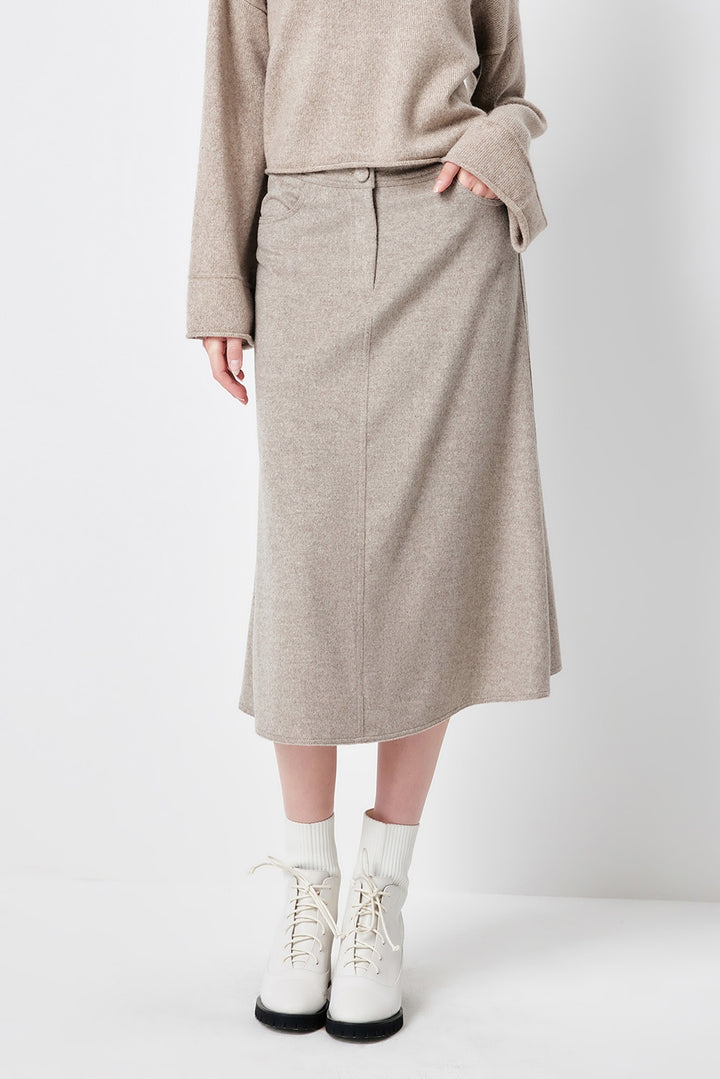 MARYLING Oatmeal Timeless Elegance Sculpted High-Waisted A-Line Midi Skirts