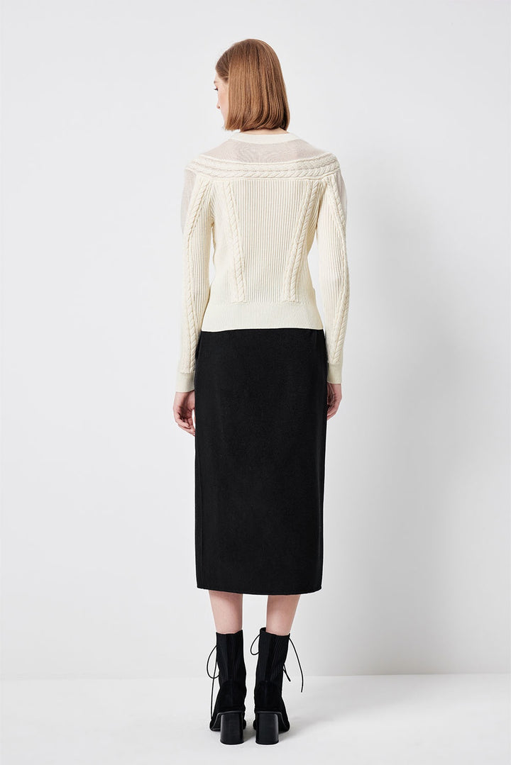 MARYLING Midnight Noir Sculpted High-Waisted Tailored Pencil Midi Skirts