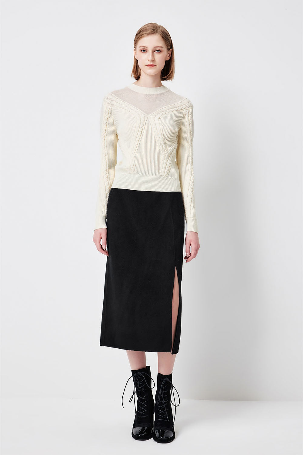 MARYLING Midnight Noir Sculpted High-Waisted Tailored Pencil Midi Skirts