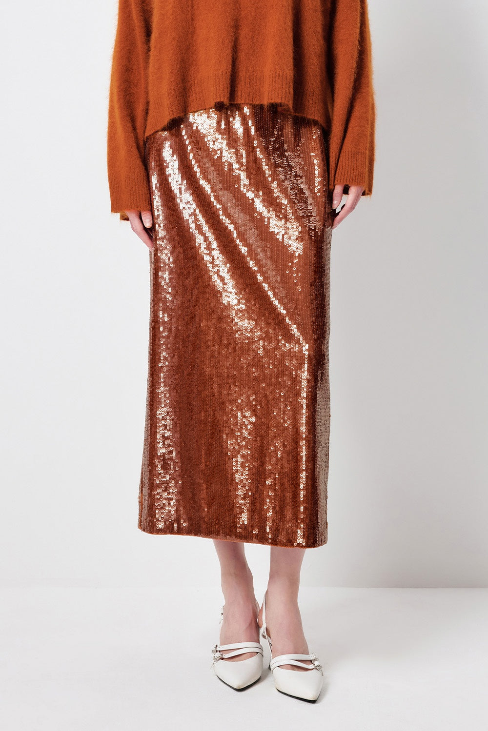 MARYLING Amber Gleam Metallic A-Line Midi Skirts