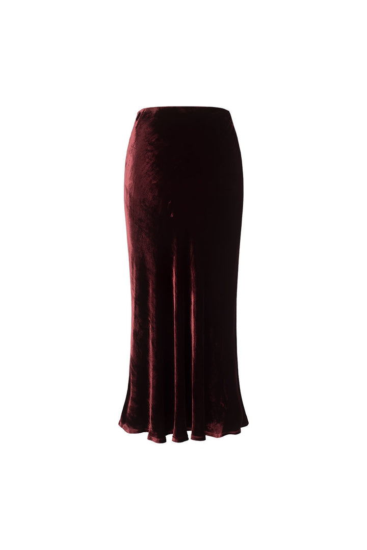 MARYLING Burgundy Whisper Softly Draped Waist-Defined A-Line Midi Skirts