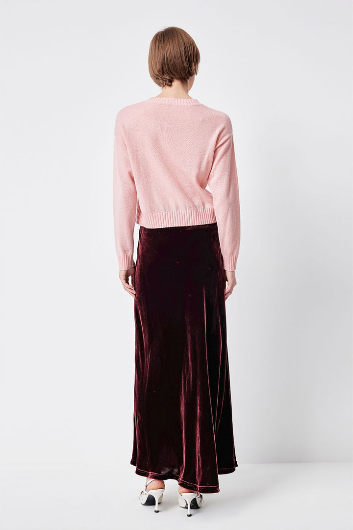 MARYLING Burgundy Whisper Softly Draped Waist-Defined A-Line Midi Skirts