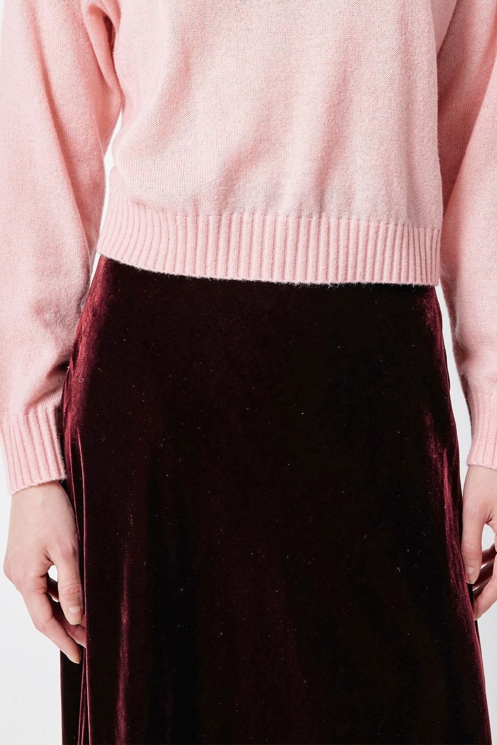 MARYLING Burgundy Whisper Softly Draped Waist-Defined A-Line Midi Skirts