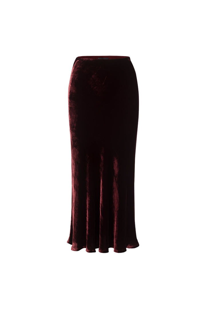 MARYLING Burgundy Whisper Softly Draped Waist-Defined A-Line Midi Skirts