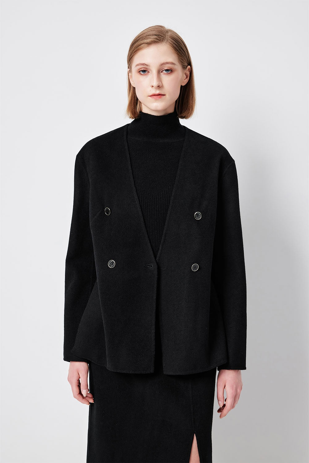 MARYLING Midnight Noir Sculpted Waist Double-Breasted Tailored Blazers