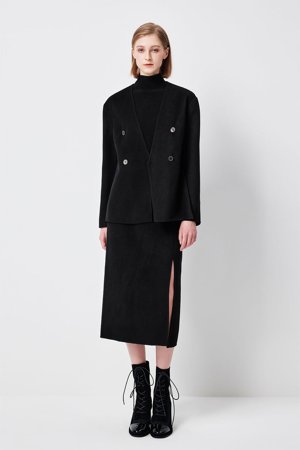 MARYLING Midnight Noir Sculpted Waist Double-Breasted Tailored Blazers