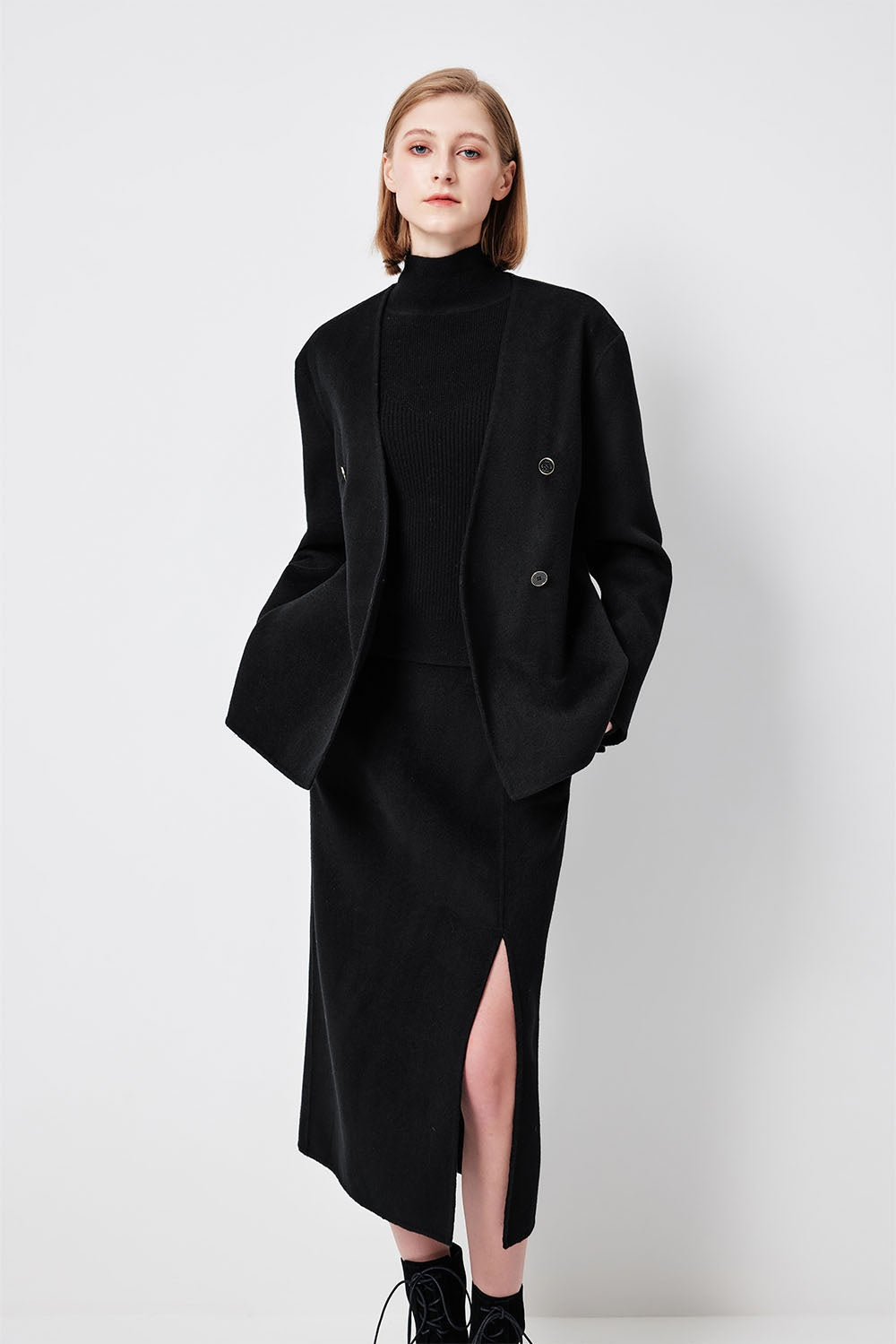 MARYLING Midnight Noir Sculpted Waist Double-Breasted Tailored Blazers