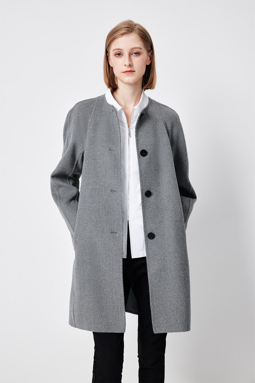 MARYLING Timeless Ash Grey Sculpted Longline Coats