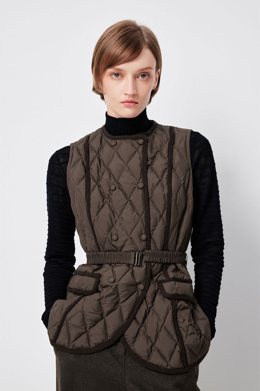 MARYLING Noir Diamond-Quilted Cinched-Waist Lightweight Puffer Jackets