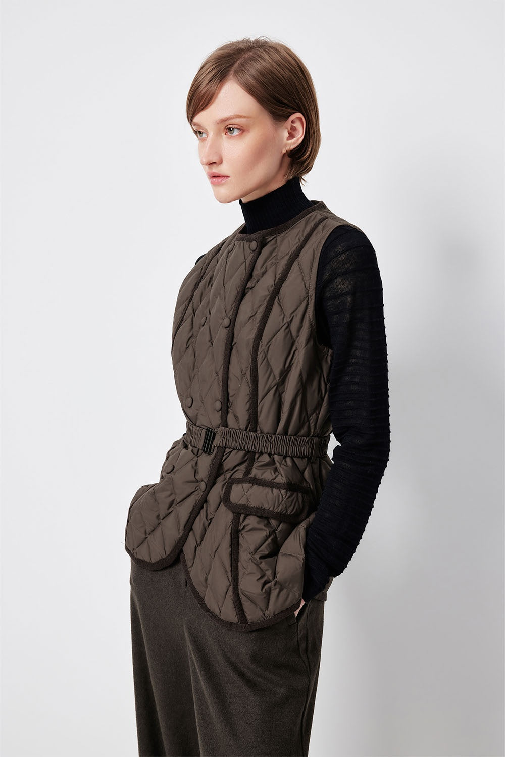 MARYLING Noir Diamond-Quilted Cinched-Waist Lightweight Puffer Jackets