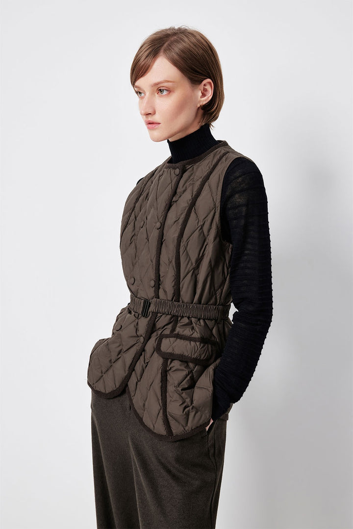 MARYLING Noir Diamond-Quilted Cinched-Waist Lightweight Puffer Jackets