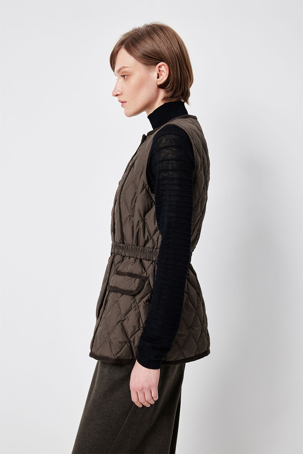MARYLING Noir Diamond-Quilted Cinched-Waist Lightweight Puffer Jackets