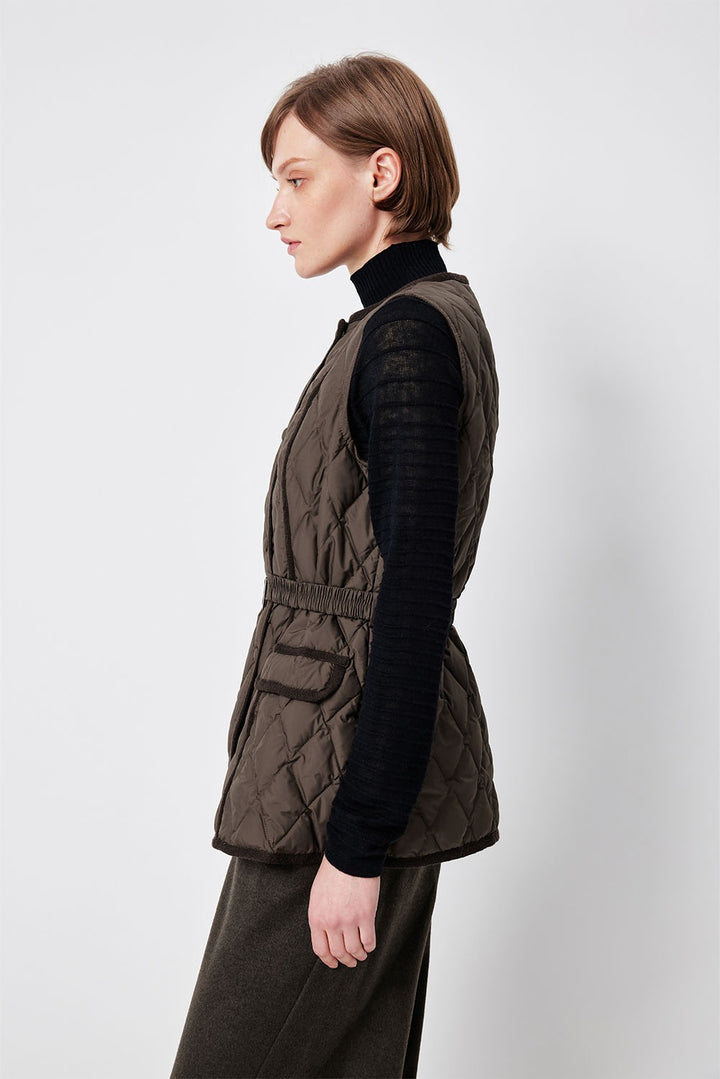MARYLING Noir Diamond-Quilted Cinched-Waist Lightweight Puffer Jackets