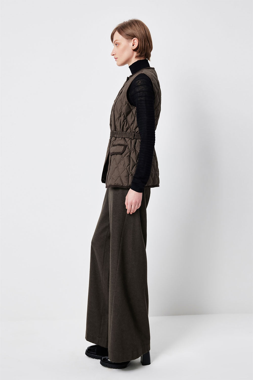 MARYLING Noir Diamond-Quilted Cinched-Waist Lightweight Puffer Jackets
