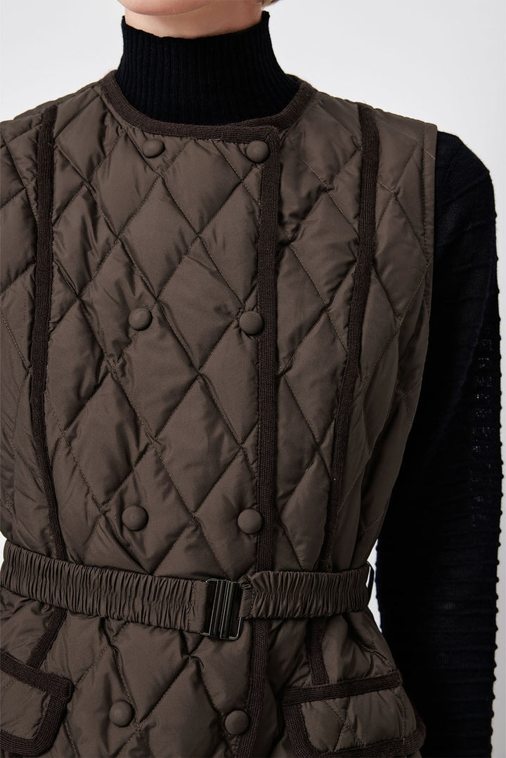 MARYLING Noir Diamond-Quilted Cinched-Waist Lightweight Puffer Jackets
