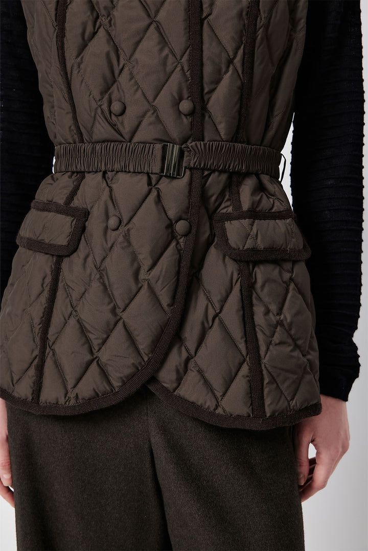 MARYLING Noir Diamond-Quilted Cinched-Waist Lightweight Puffer Jackets