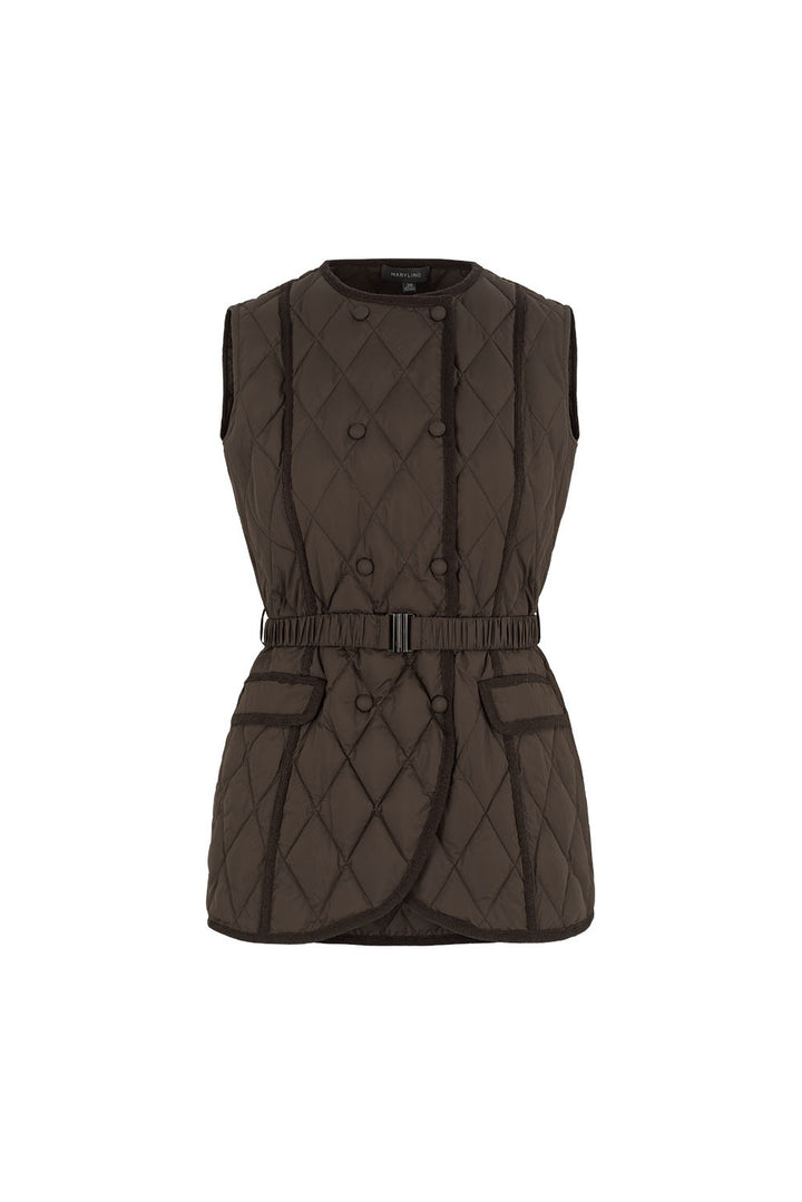 MARYLING Noir Diamond-Quilted Cinched-Waist Lightweight Puffer Jackets