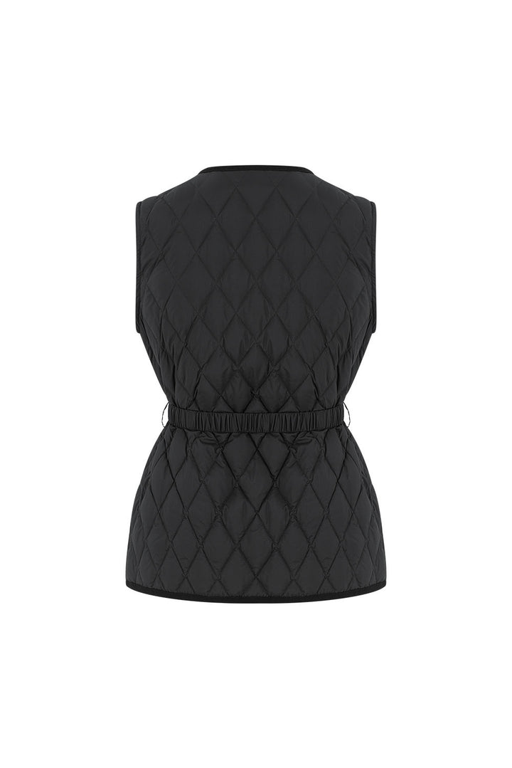 MARYLING Noir Diamond-Quilted Cinched-Waist Lightweight Puffer Jackets