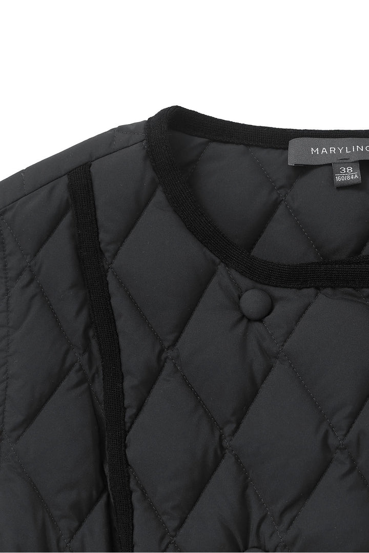 MARYLING Noir Diamond-Quilted Cinched-Waist Lightweight Puffer Jackets