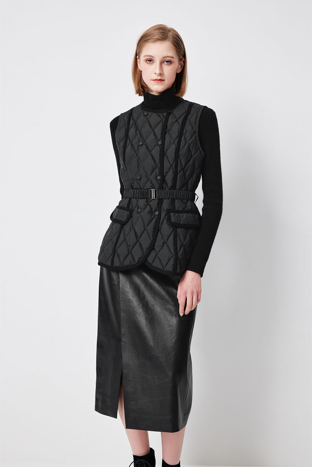 MARYLING Noir Diamond-Quilted Cinched-Waist Lightweight Puffer Jackets
