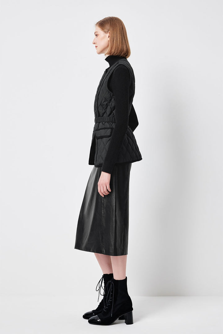 MARYLING Noir Diamond-Quilted Cinched-Waist Lightweight Puffer Jackets