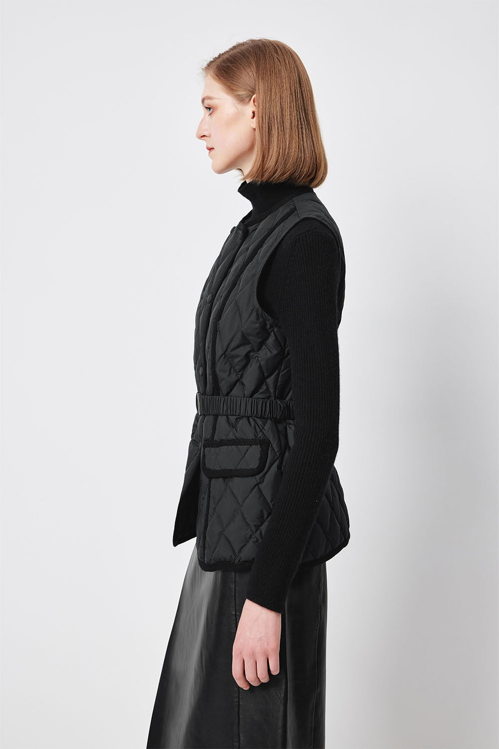 MARYLING Noir Diamond-Quilted Cinched-Waist Lightweight Puffer Jackets