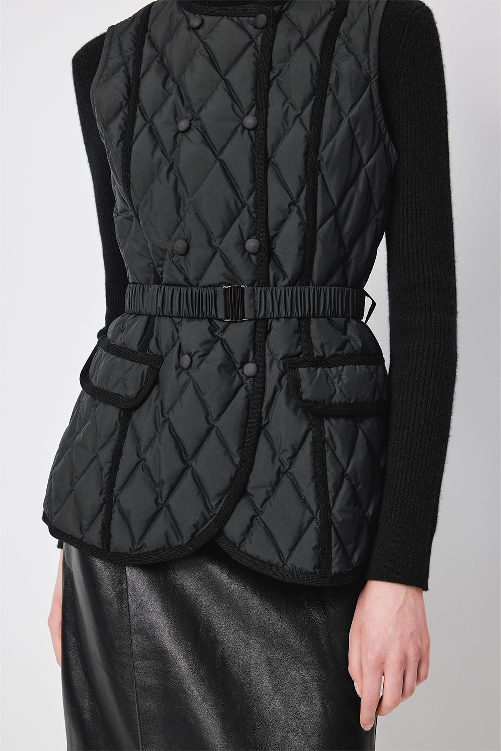 MARYLING Noir Diamond-Quilted Cinched-Waist Lightweight Puffer Jackets