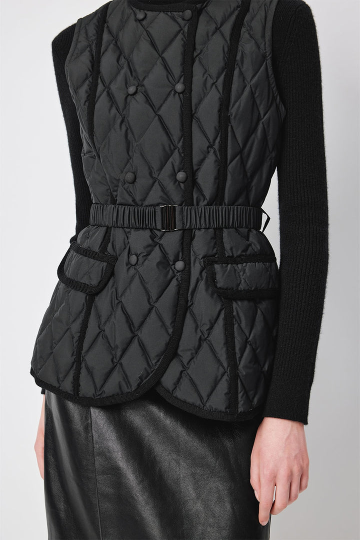 MARYLING Noir Diamond-Quilted Cinched-Waist Lightweight Puffer Jackets