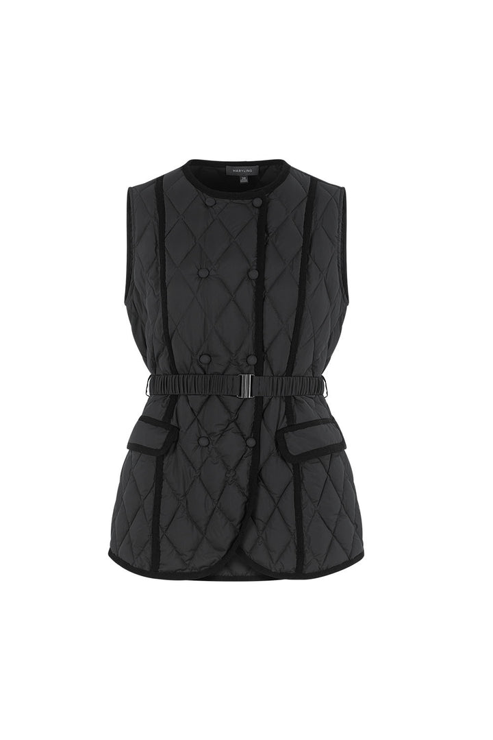 MARYLING Noir Diamond-Quilted Cinched-Waist Lightweight Puffer Jackets