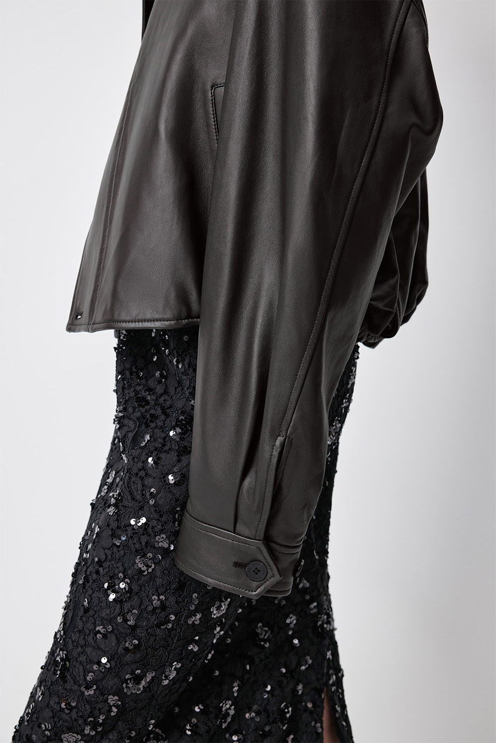MARYLING Dark Grey Sculpted Cropped Leather Biker Jackets
