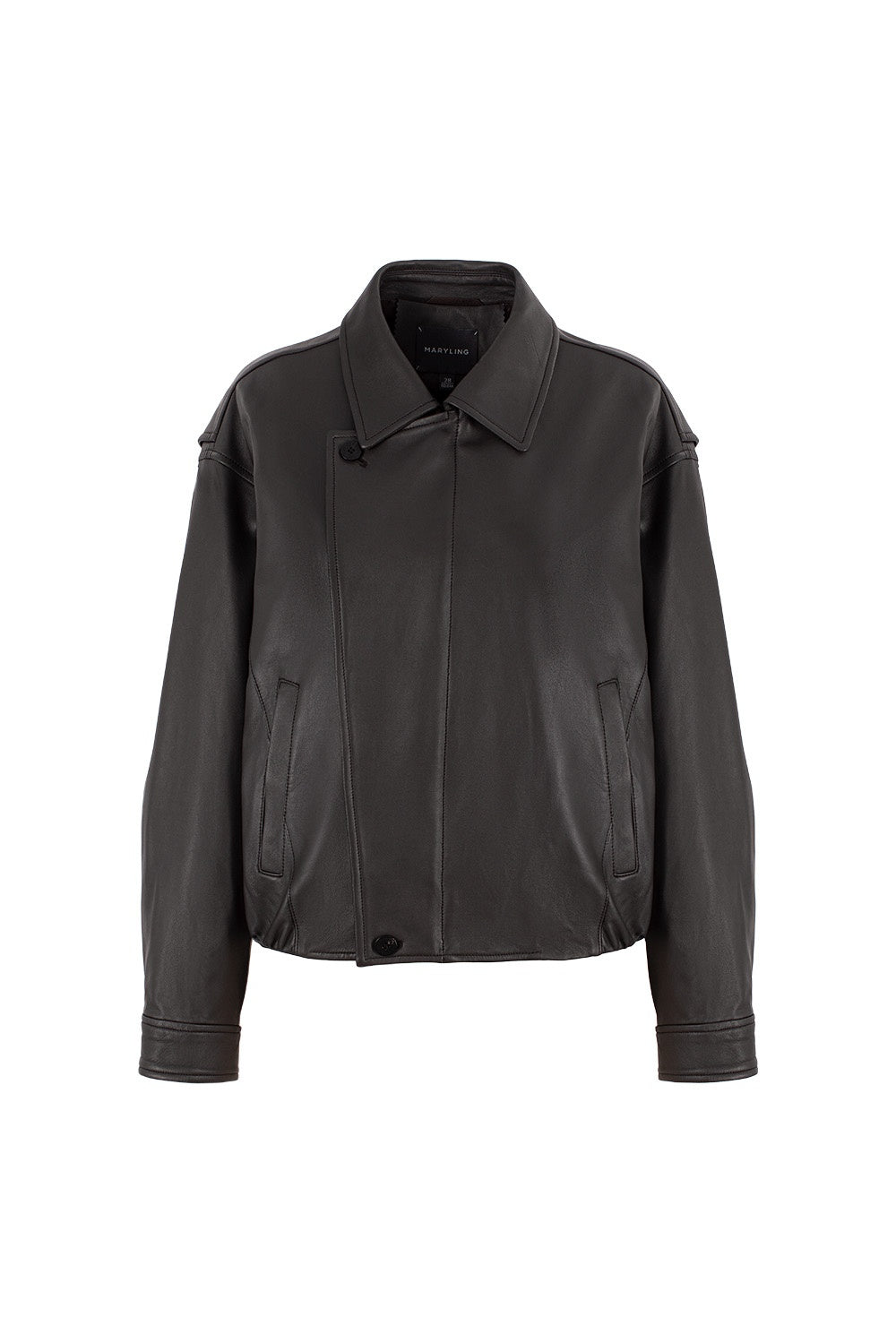 MARYLING Dark Grey Sculpted Cropped Leather Biker Jackets