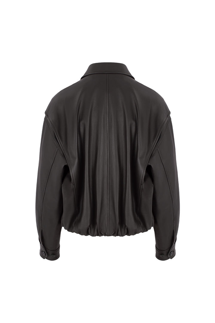 MARYLING Dark Grey Sculpted Cropped Leather Biker Jackets