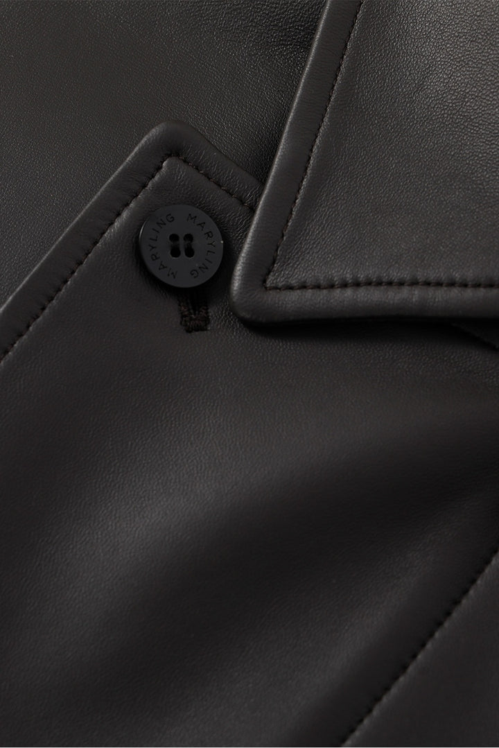MARYLING Dark Grey Sculpted Cropped Leather Biker Jackets