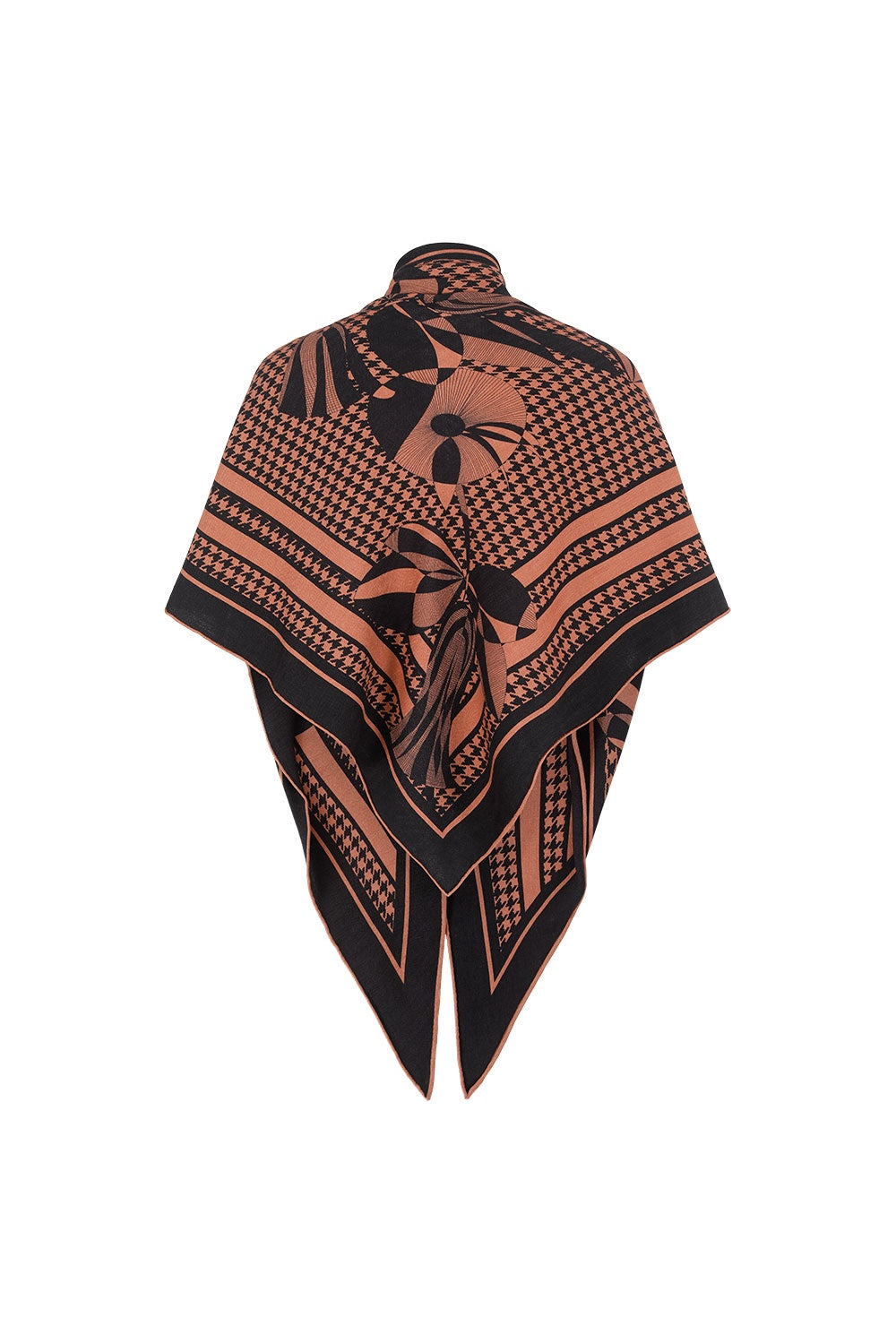 MARYLING Black Coffee Houndstooth Geometric Triangular Shawls