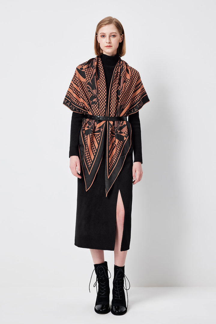 MARYLING Black Coffee Houndstooth Geometric Triangular Shawls