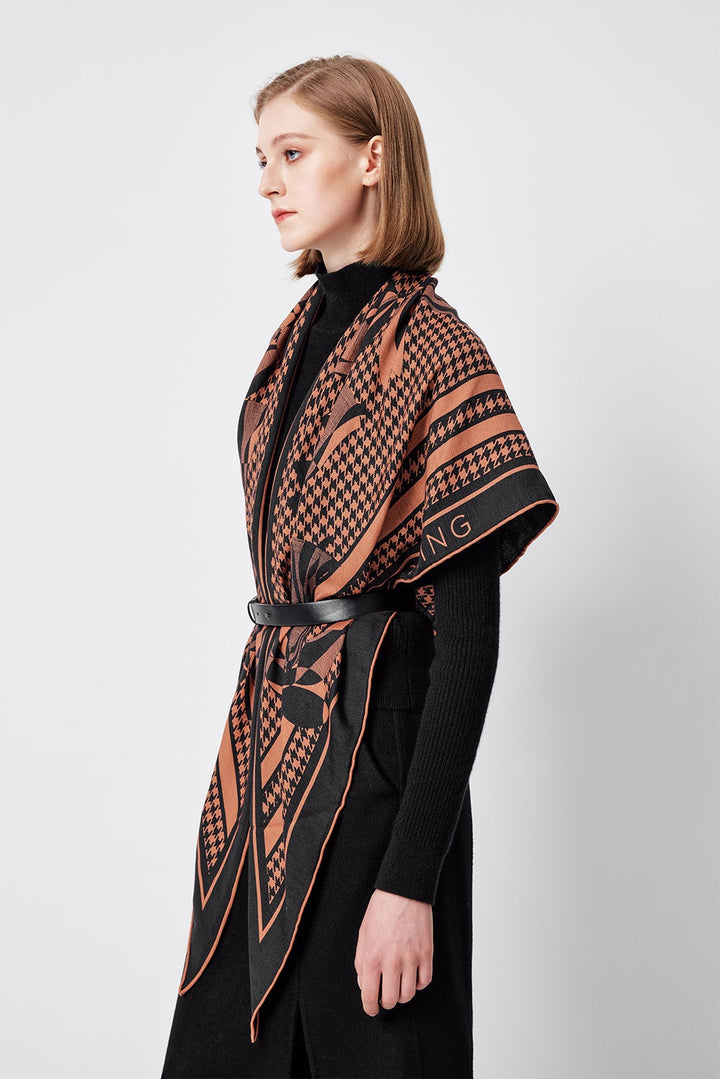 MARYLING Black Coffee Houndstooth Geometric Triangular Shawls