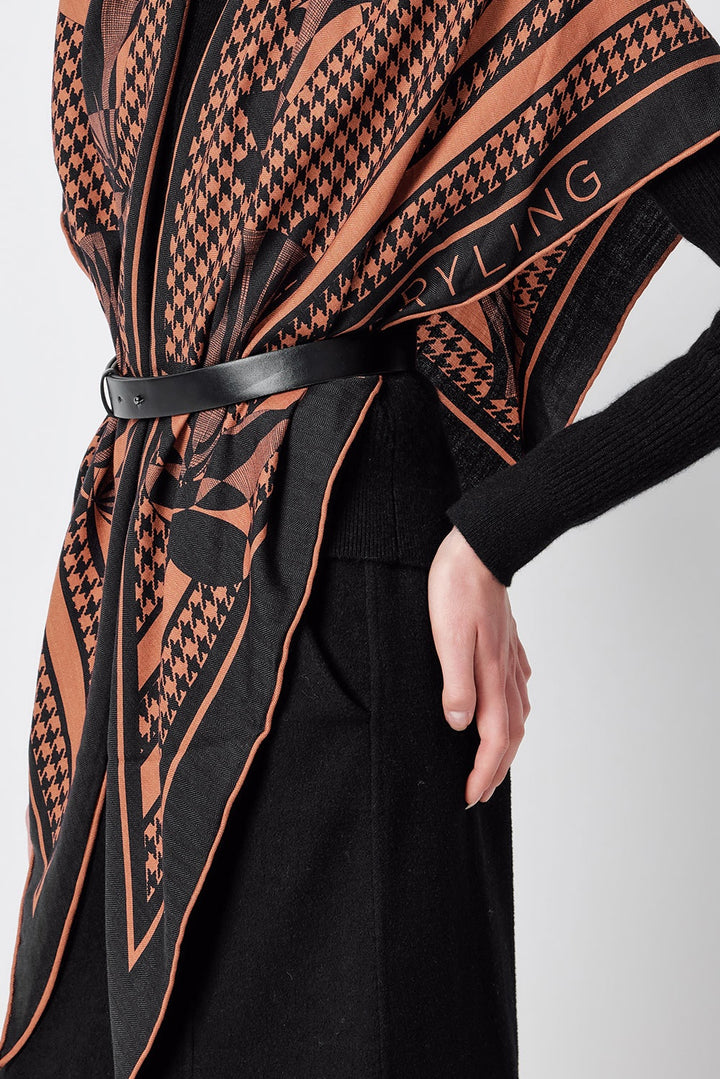 MARYLING Black Coffee Houndstooth Geometric Triangular Shawls