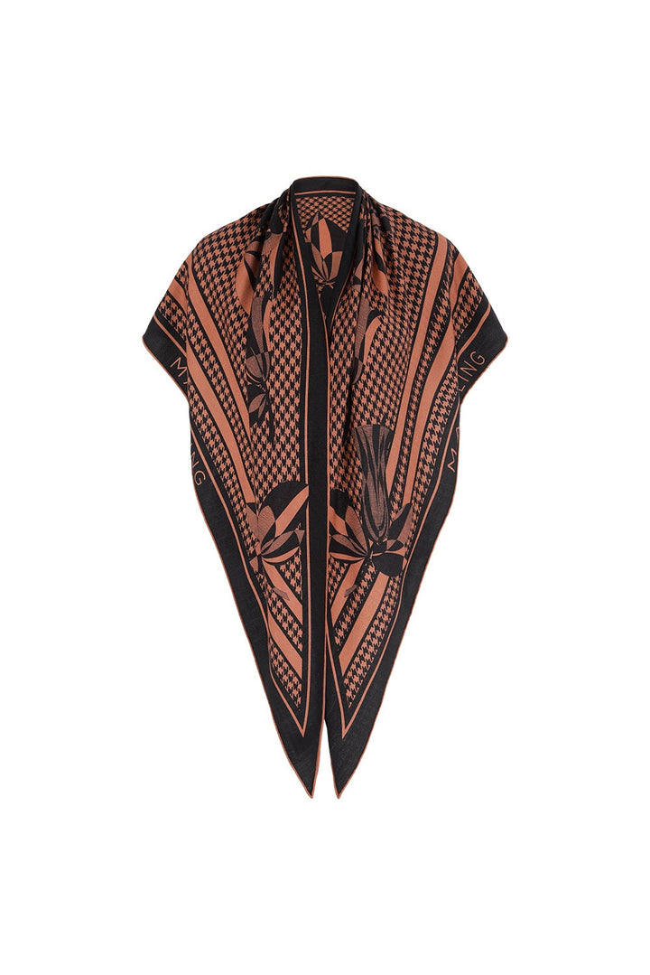 MARYLING Black Coffee Houndstooth Geometric Triangular Shawls